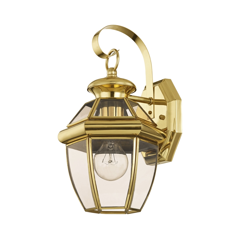 Livex Lighting Monterey 1-Light 60W Brass Outdoor Wall Lantern in Polished Brass