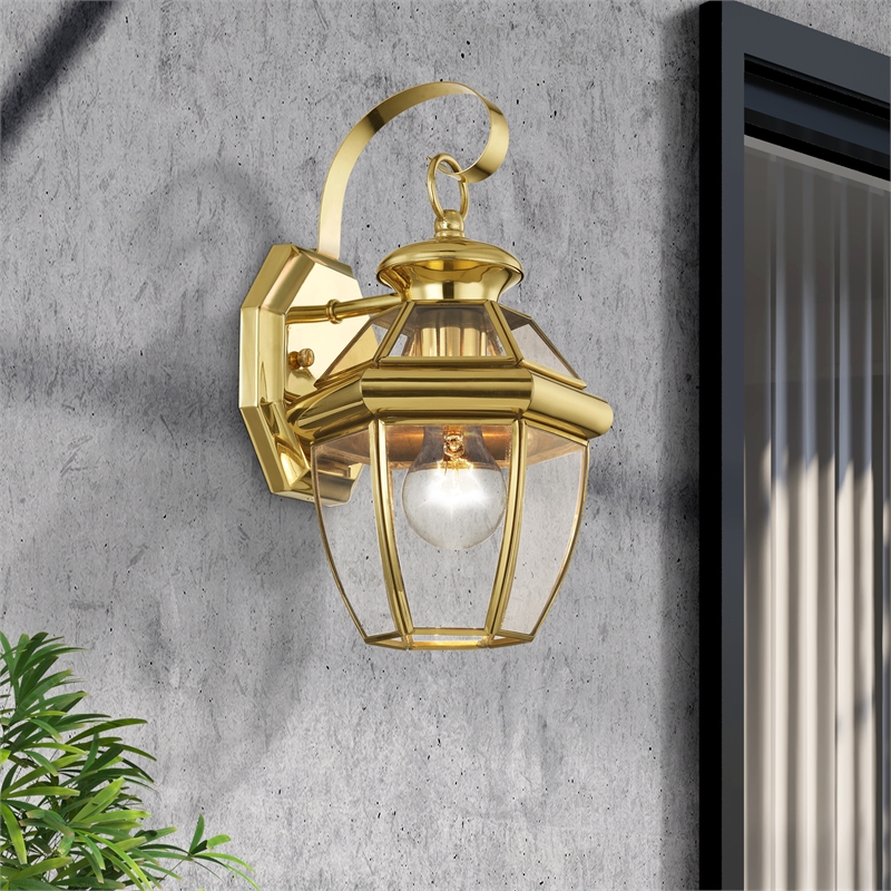 Livex Lighting Monterey 1-Light 60W Brass Outdoor Wall Lantern in Polished Brass