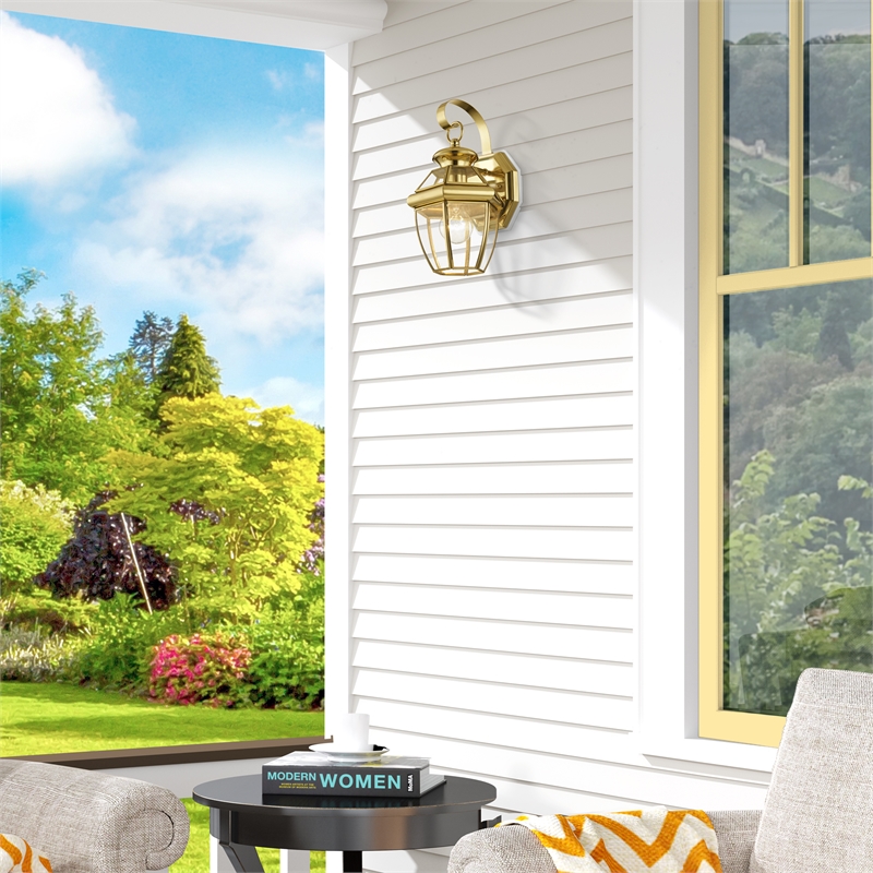 Livex Lighting Monterey 1-Light 60W Brass Outdoor Wall Lantern in Polished Brass