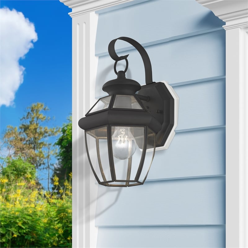 Livex Lighting Monterey 1-Light 60W Brass Outdoor Wall Lantern in Black