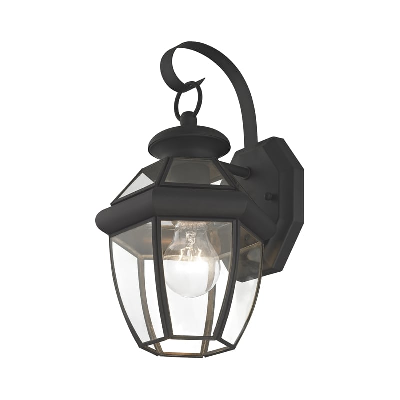 Livex Lighting Monterey 1-Light 60W Brass Outdoor Wall Lantern in Black