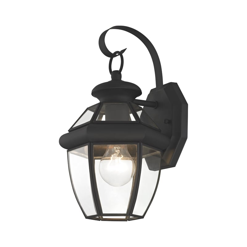 Livex Lighting Monterey 1-Light 60W Brass Outdoor Wall Lantern in Black