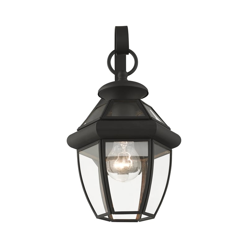 Livex Lighting Monterey 1-Light 60W Brass Outdoor Wall Lantern in Black