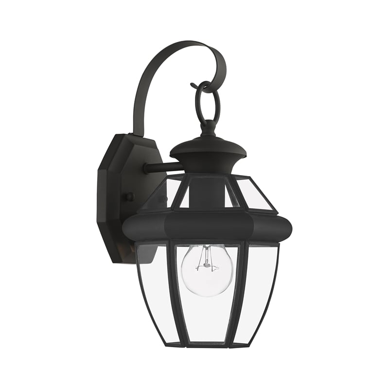 Livex Lighting Monterey 1-Light 60W Brass Outdoor Wall Lantern in Black