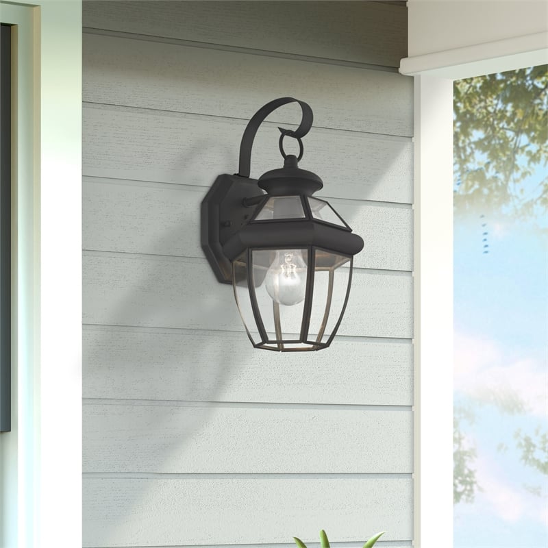Livex Lighting Monterey 1-Light 60W Brass Outdoor Wall Lantern in Black