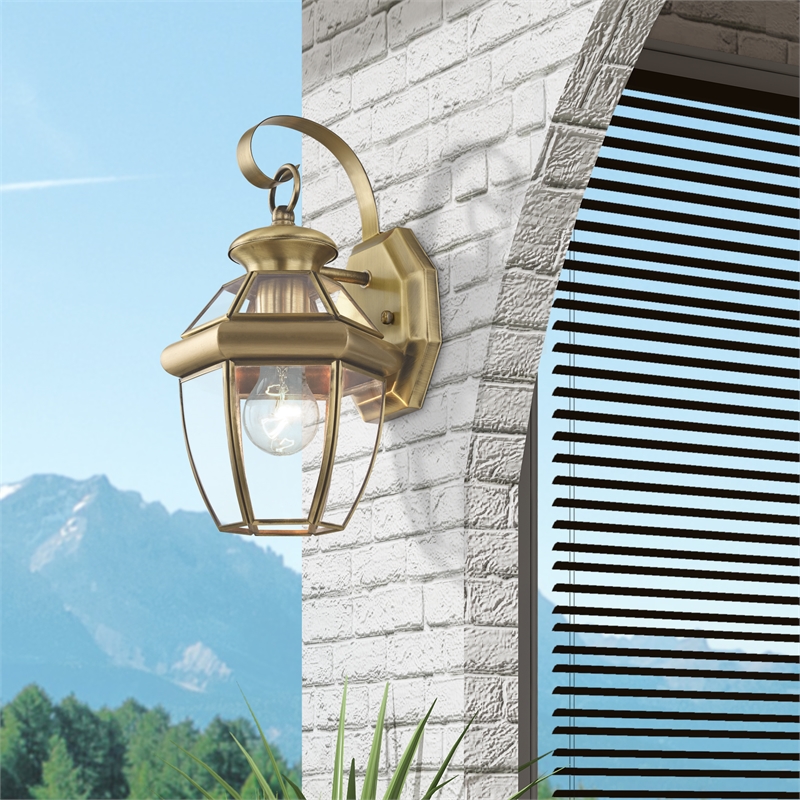 Livex Lighting Monterey 1-Light 60W Brass Outdoor Wall Lantern in Antique Brass