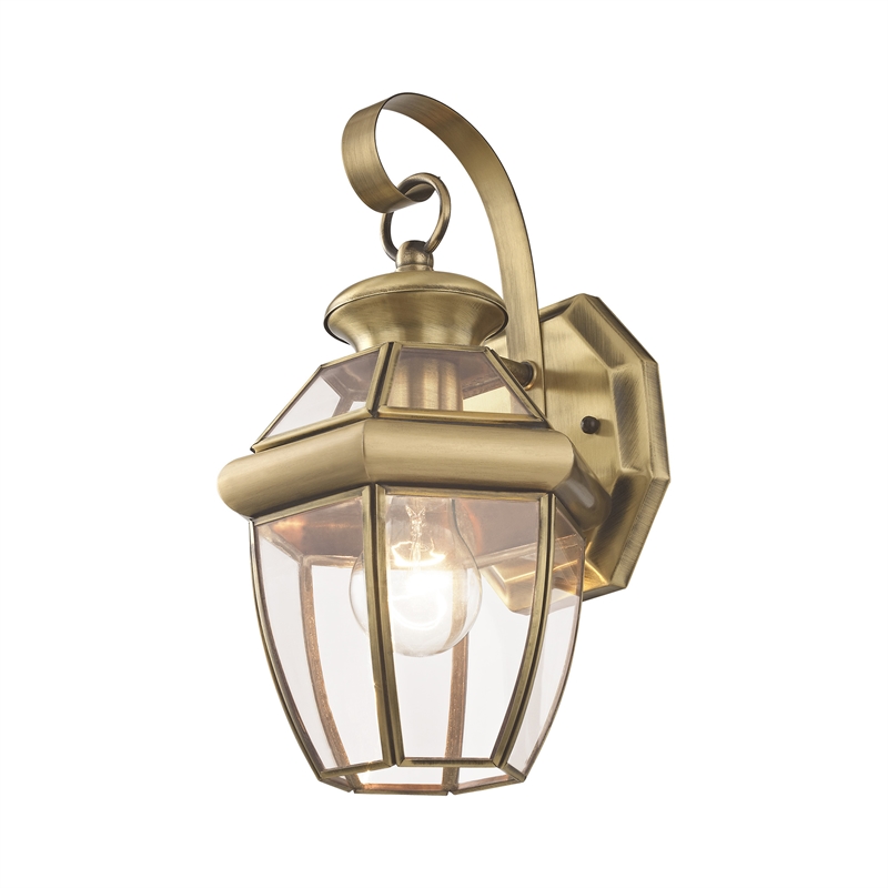Livex Lighting Monterey 1-Light 60W Brass Outdoor Wall Lantern in Antique Brass