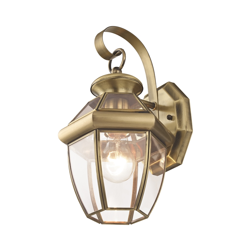 Livex Lighting Monterey 1-Light 60W Brass Outdoor Wall Lantern in Antique Brass