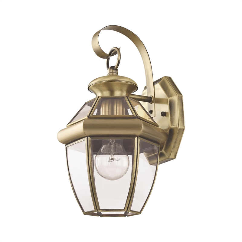 Livex Lighting Monterey 1-Light 60W Brass Outdoor Wall Lantern in Antique Brass