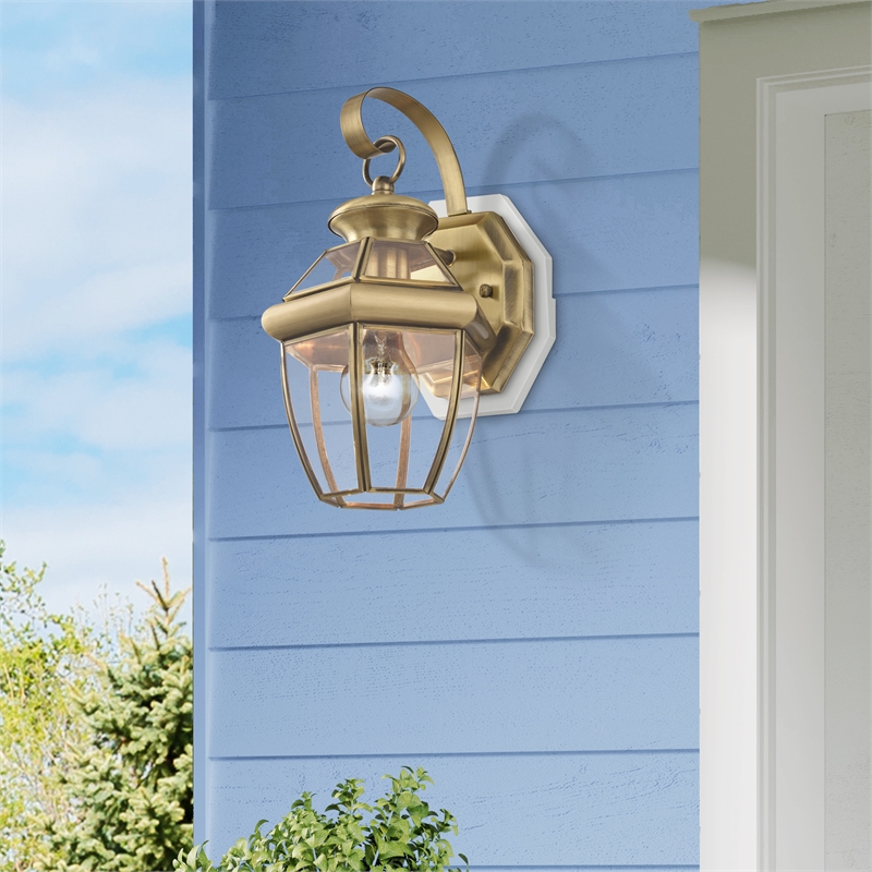 Livex Lighting Monterey 1-Light 60W Brass Outdoor Wall Lantern in Antique Brass