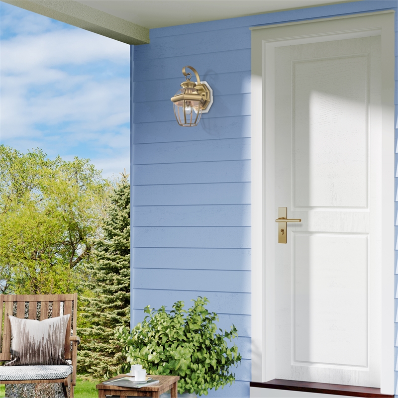 Livex Lighting Monterey 1-Light 60W Brass Outdoor Wall Lantern in Antique Brass