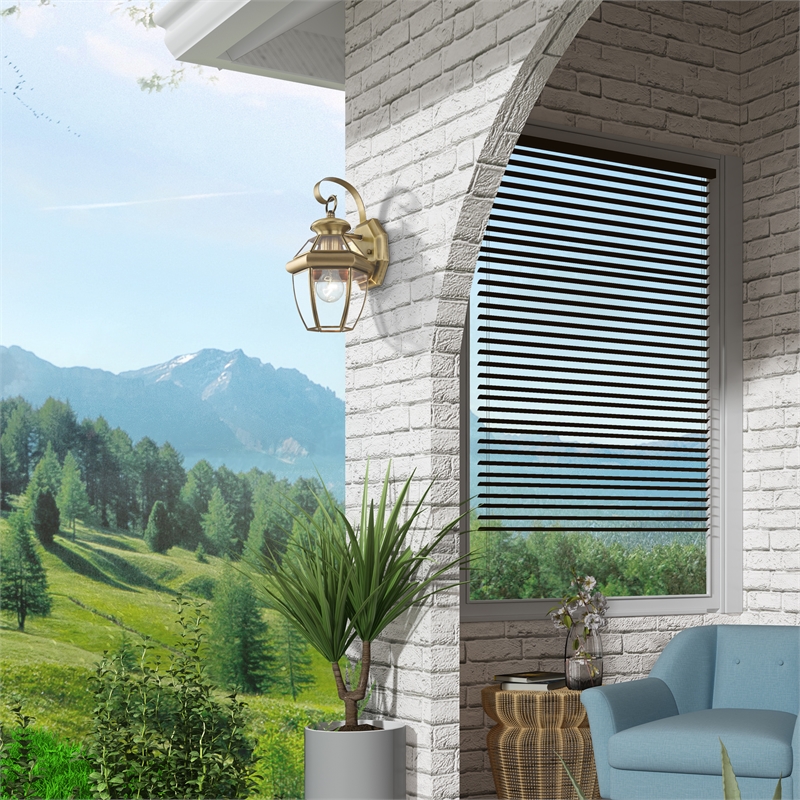 Livex Lighting Monterey 1-Light 60W Brass Outdoor Wall Lantern in Antique Brass