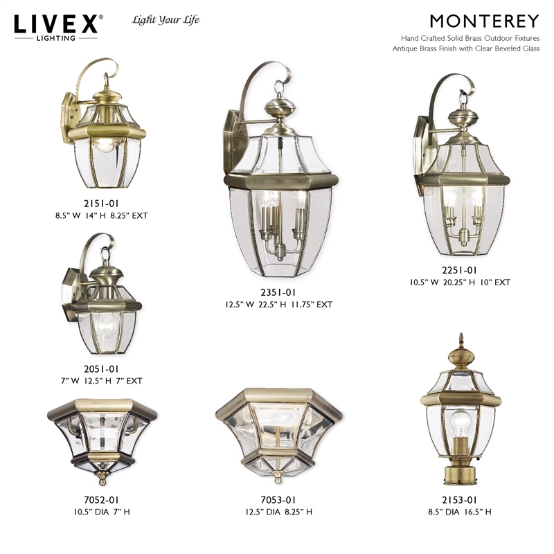 Livex Lighting Monterey 1-Light 60W Brass Outdoor Wall Lantern in Antique Brass