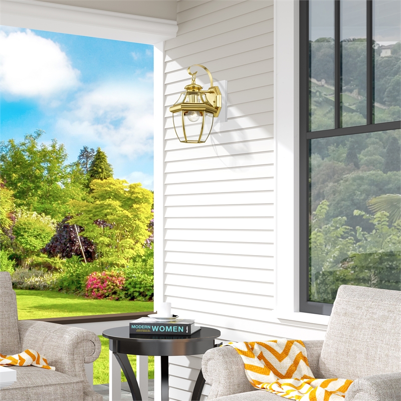 Livex Lighting Monterey 1-Light 100W Brass Outdoor Wall Lantern in Brass