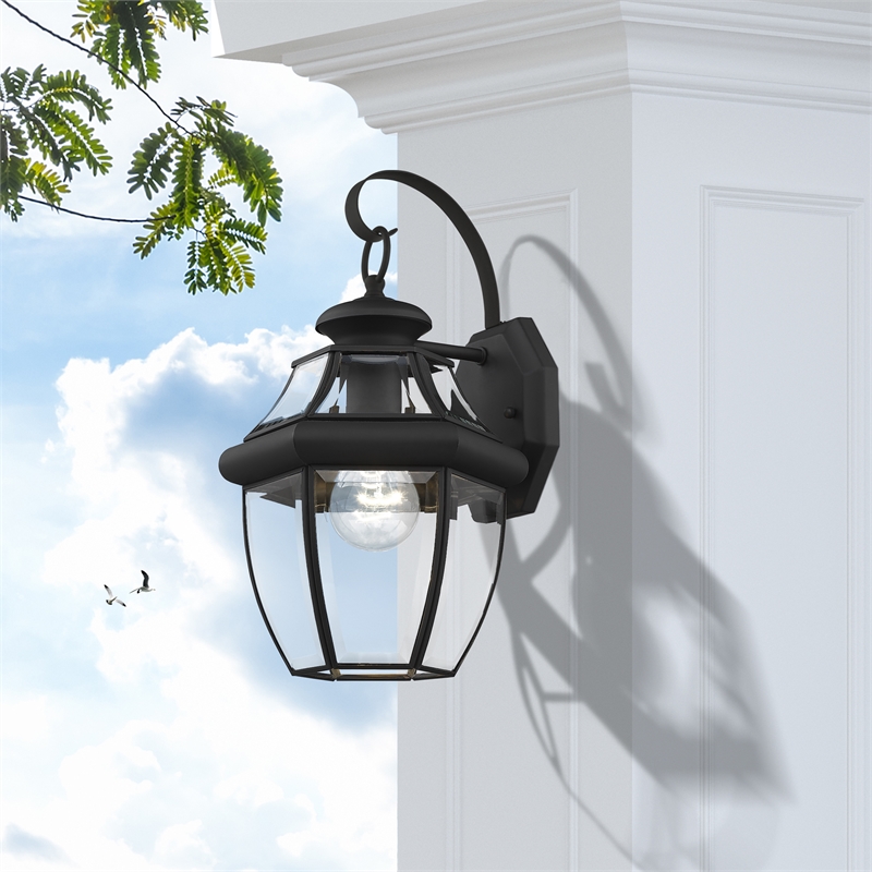 Livex Lighting Monterey 1-Light 100W Brass Outdoor Wall Lantern in Black