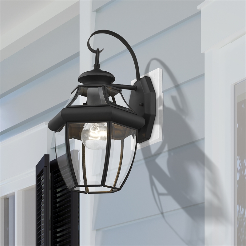 Livex Lighting Monterey 1-Light 100W Brass Outdoor Wall Lantern in Black