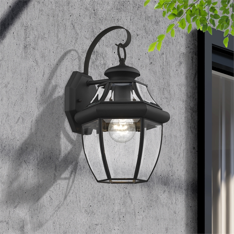 Livex Lighting Monterey 1-Light 100W Brass Outdoor Wall Lantern in Black