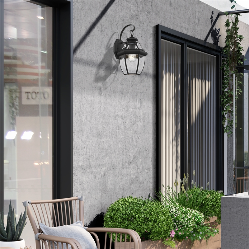 Livex Lighting Monterey 1-Light 100W Brass Outdoor Wall Lantern in Black