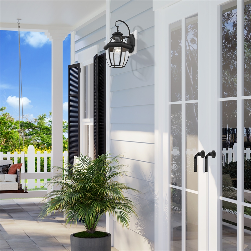 Livex Lighting Monterey 1-Light 100W Brass Outdoor Wall Lantern in Black