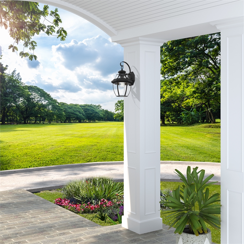 Livex Lighting Monterey 1-Light 100W Brass Outdoor Wall Lantern in Black