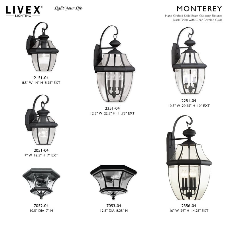 Livex Lighting Monterey 1-Light 100W Brass Outdoor Wall Lantern in Black