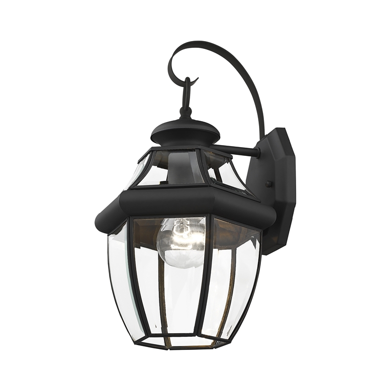 Livex Lighting Monterey 1-Light 100W Brass Outdoor Wall Lantern in Black