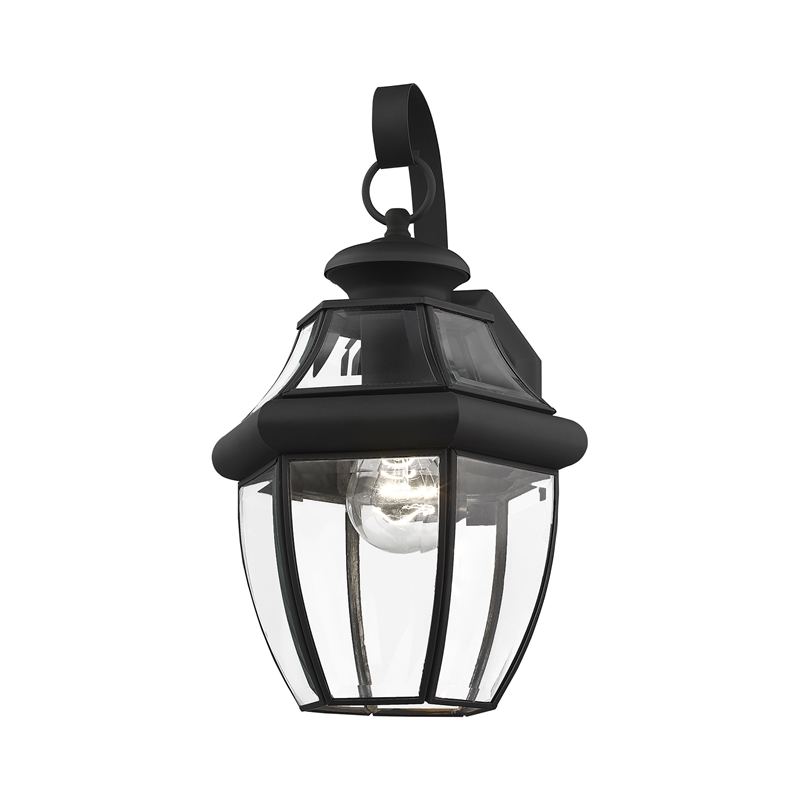 Livex Lighting Monterey 1-Light 100W Brass Outdoor Wall Lantern in Black