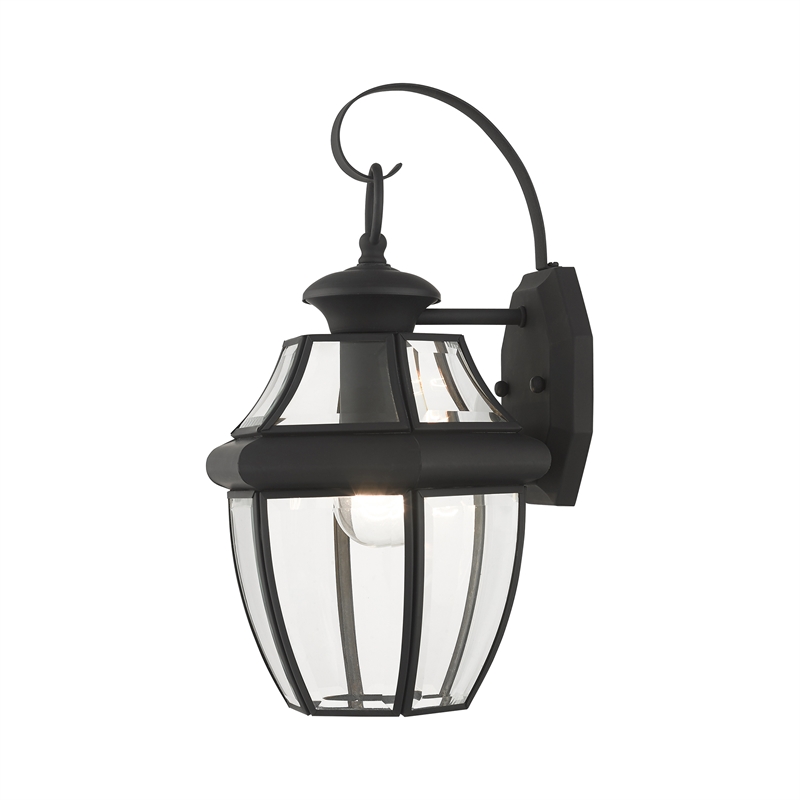 Livex Lighting Monterey 1-Light 100W Brass Outdoor Wall Lantern in Black