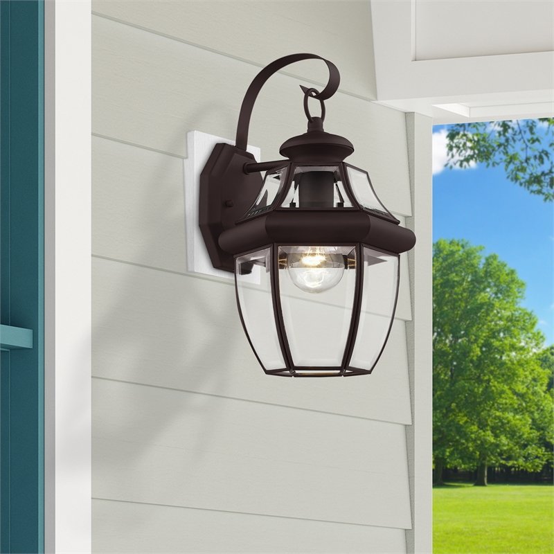 Livex Lighting Monterey 1-Light 100W Brass Outdoor Wall Lantern in Bronze