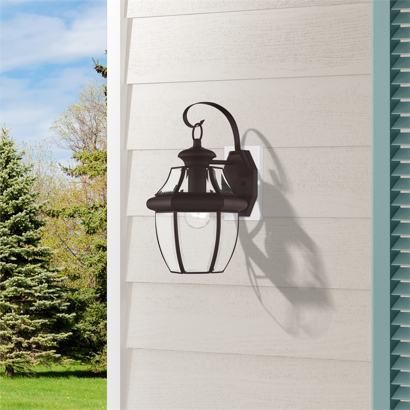 Livex Lighting Monterey 1-Light 100W Brass Outdoor Wall Lantern in Bronze