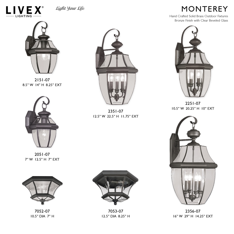 Livex Lighting Monterey 1-Light 100W Brass Outdoor Wall Lantern in Bronze
