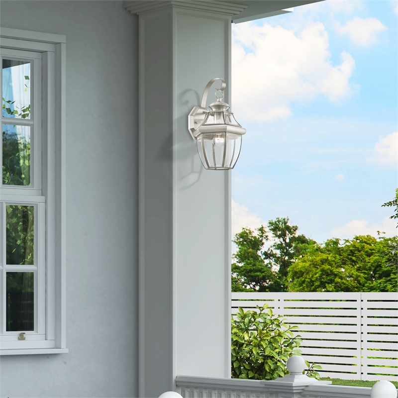 Livex Lighting Monterey 1-Light 100W Brass Outdoor Wall Lantern in Nickel