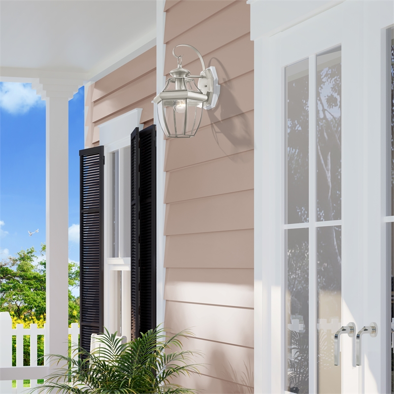 Livex Lighting Monterey 1-Light 100W Brass Outdoor Wall Lantern in Nickel