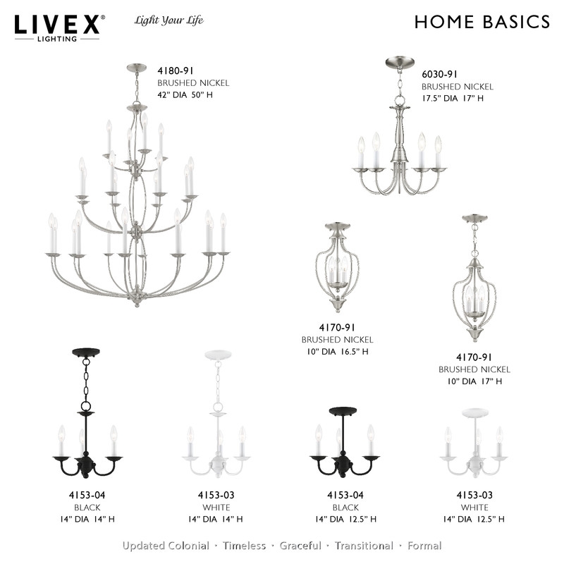 Livex Lighting Home Basics 3 Light Brushed Nickel Chain Hang/Ceiling Mount