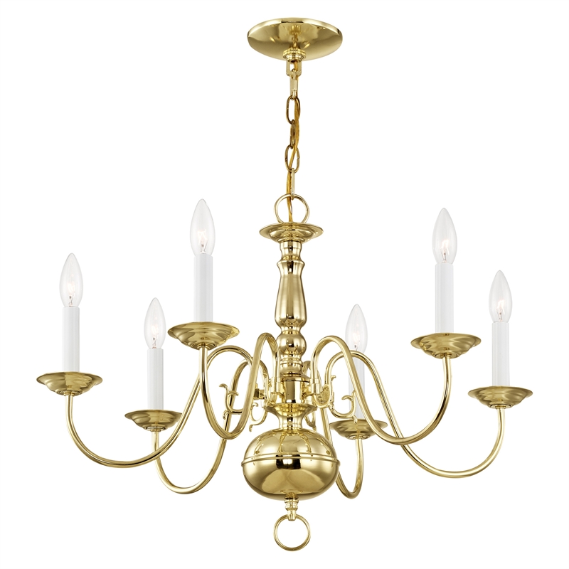 Livex Lighting Williamsburgh 6-Light Metal Chandelier in Polished Brass
