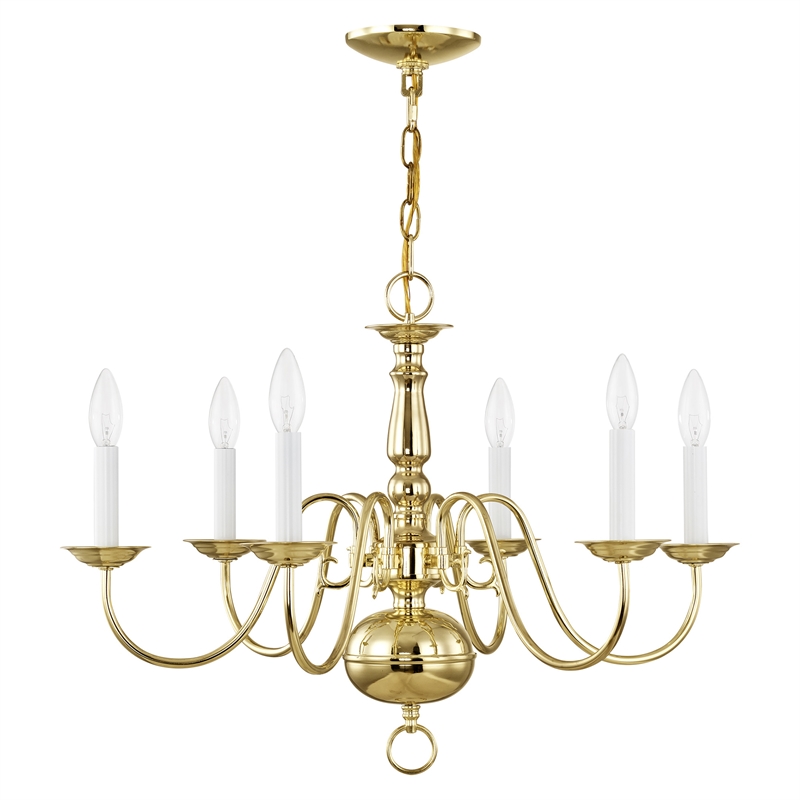 Livex Lighting Williamsburgh 6-Light Metal Chandelier in Polished Brass