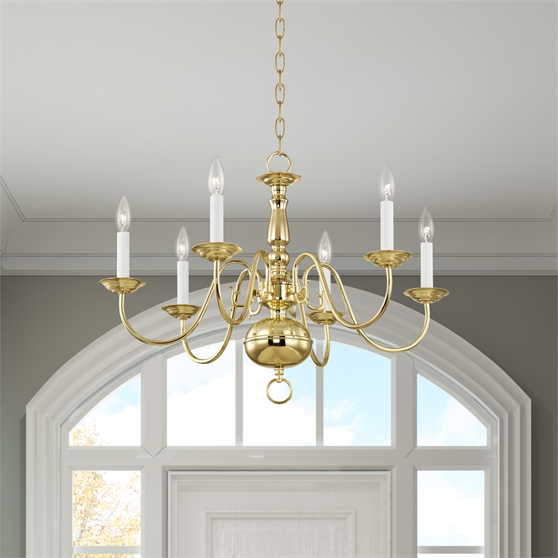 Livex Lighting Williamsburgh 6-Light Metal Chandelier in Polished Brass