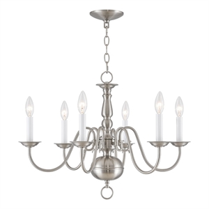 Livex Lighting Williamsburgh 6 Light Brushed Nickel Chandelier