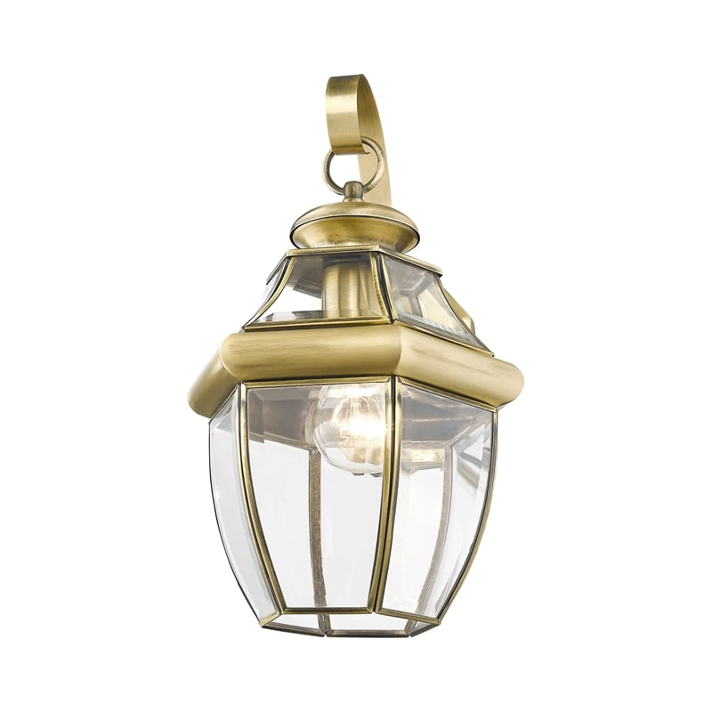Livex Lighting Monterey 1-Light 100W Brass Outdoor Wall Lantern in Antique Brass
