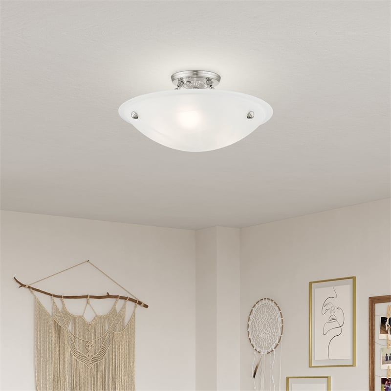 Livex Lighting Oasis 3-Light Contemporary Metal Ceiling Mount in Brushed Nickel