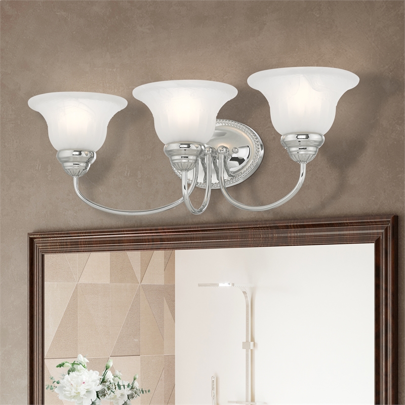 Livex Lighting Edgemont 3-Light Metal & Glass Bath Light in Polished Chrome