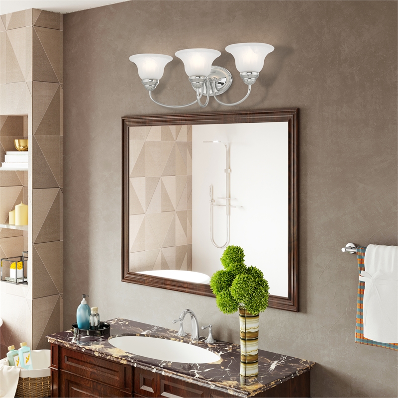 Livex Lighting Edgemont 3-Light Metal & Glass Bath Light in Polished Chrome