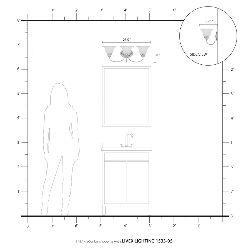 Livex Lighting Edgemont 3-Light Metal & Glass Bath Light in Polished Chrome