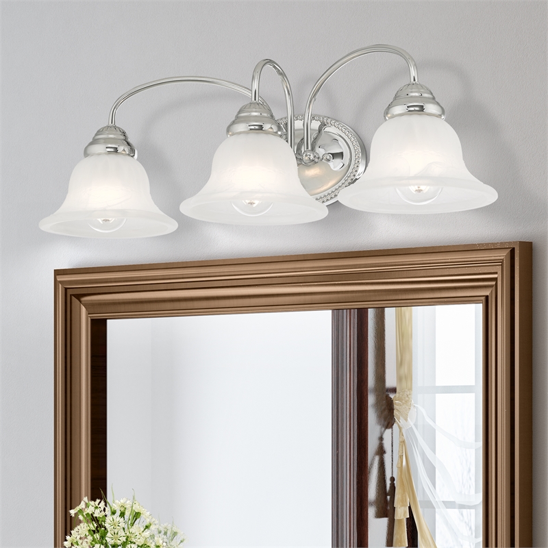 Livex Lighting Edgemont 3-Light Metal & Glass Bath Light in Polished Chrome