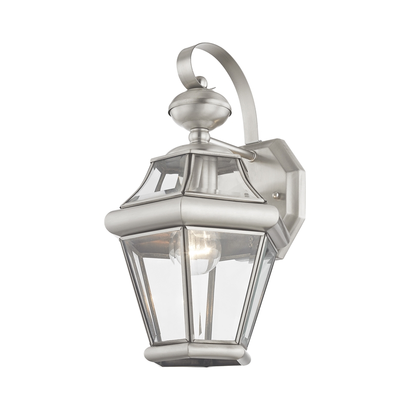 Livex Lighting Georgetown 1-Light Brass Outdoor Wall Lantern in Brushed Nickel