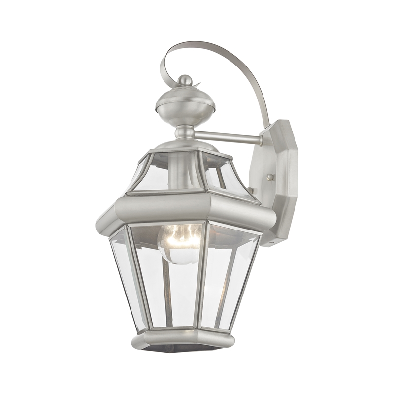 Livex Lighting Georgetown 1-Light Brass Outdoor Wall Lantern in Brushed Nickel