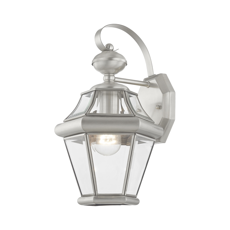 Livex Lighting Georgetown 1-Light Brass Outdoor Wall Lantern in Brushed Nickel
