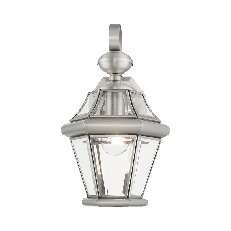 Livex Lighting Georgetown 1-Light Brass Outdoor Wall Lantern in Brushed Nickel