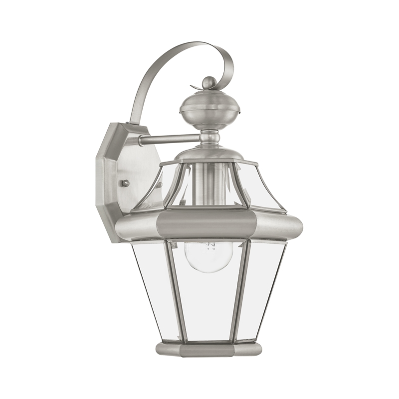 Livex Lighting Georgetown 1-Light Brass Outdoor Wall Lantern in Brushed Nickel