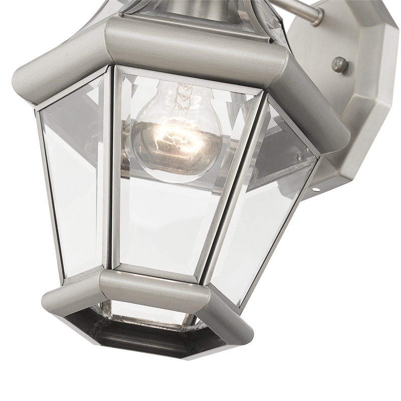 Livex Lighting Georgetown 1-Light Brass Outdoor Wall Lantern in Brushed Nickel